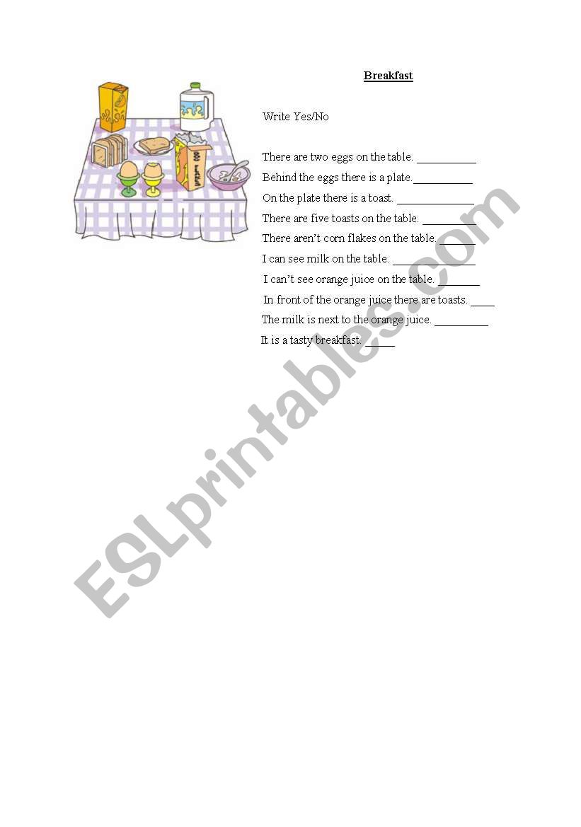 Breakfast worksheet