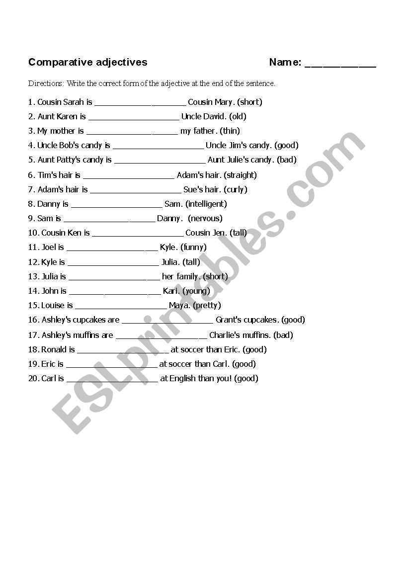 Comparative Adjectives worksheet