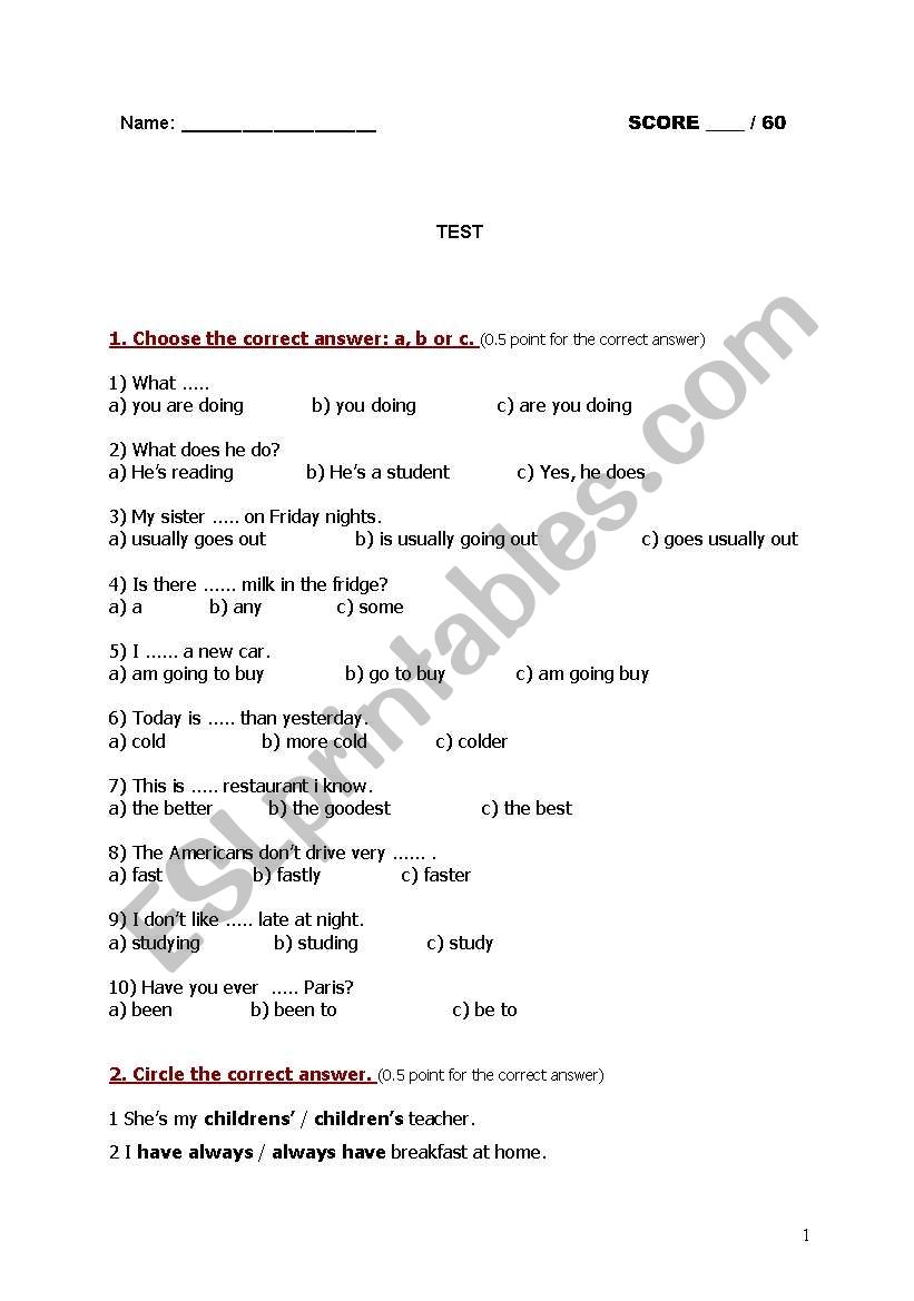 Elementary Test - After the Course