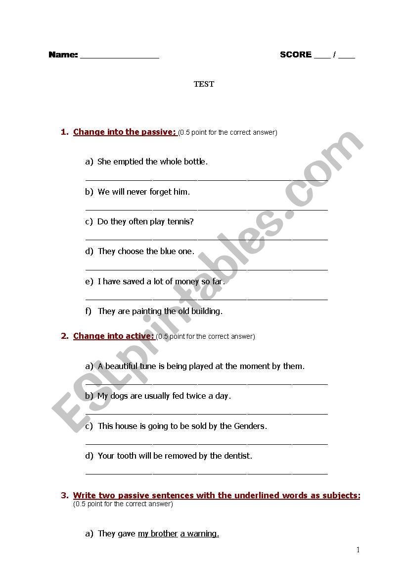 Intermediate Test worksheet