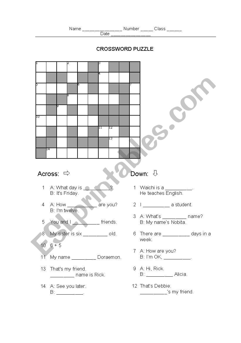 Simple Crossword worksheet