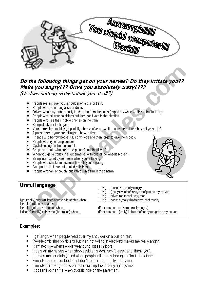 What makes you angry? worksheet