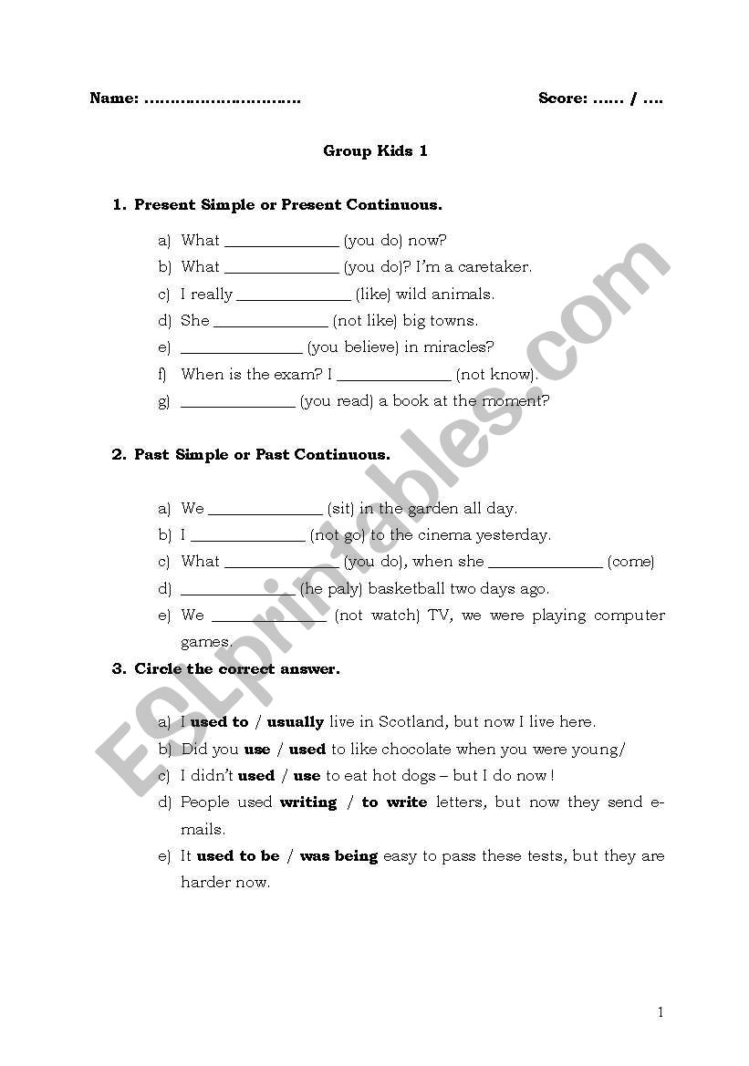 Elementary Test worksheet