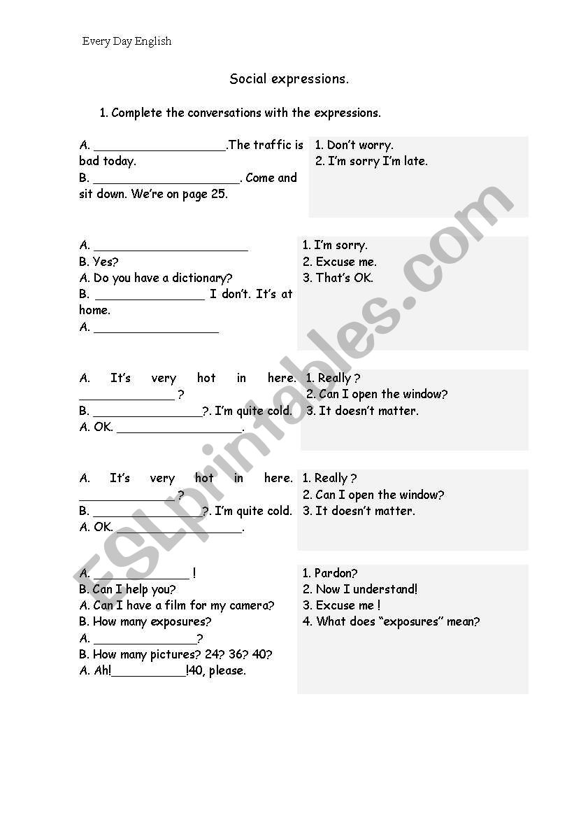 SOCIAL EXPRESSIONS worksheet