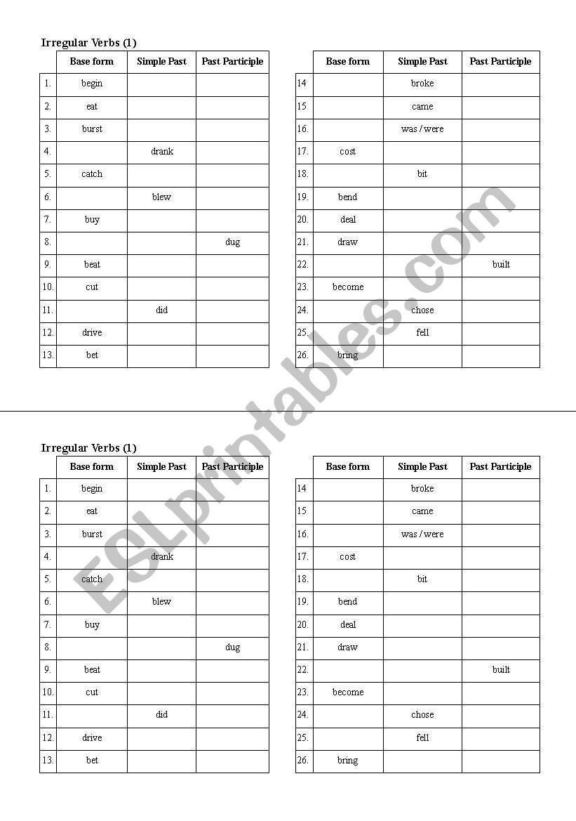 irregular verbs (1) worksheet