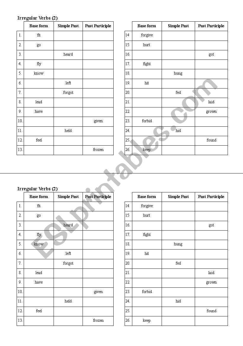 irregular verbs (2) worksheet