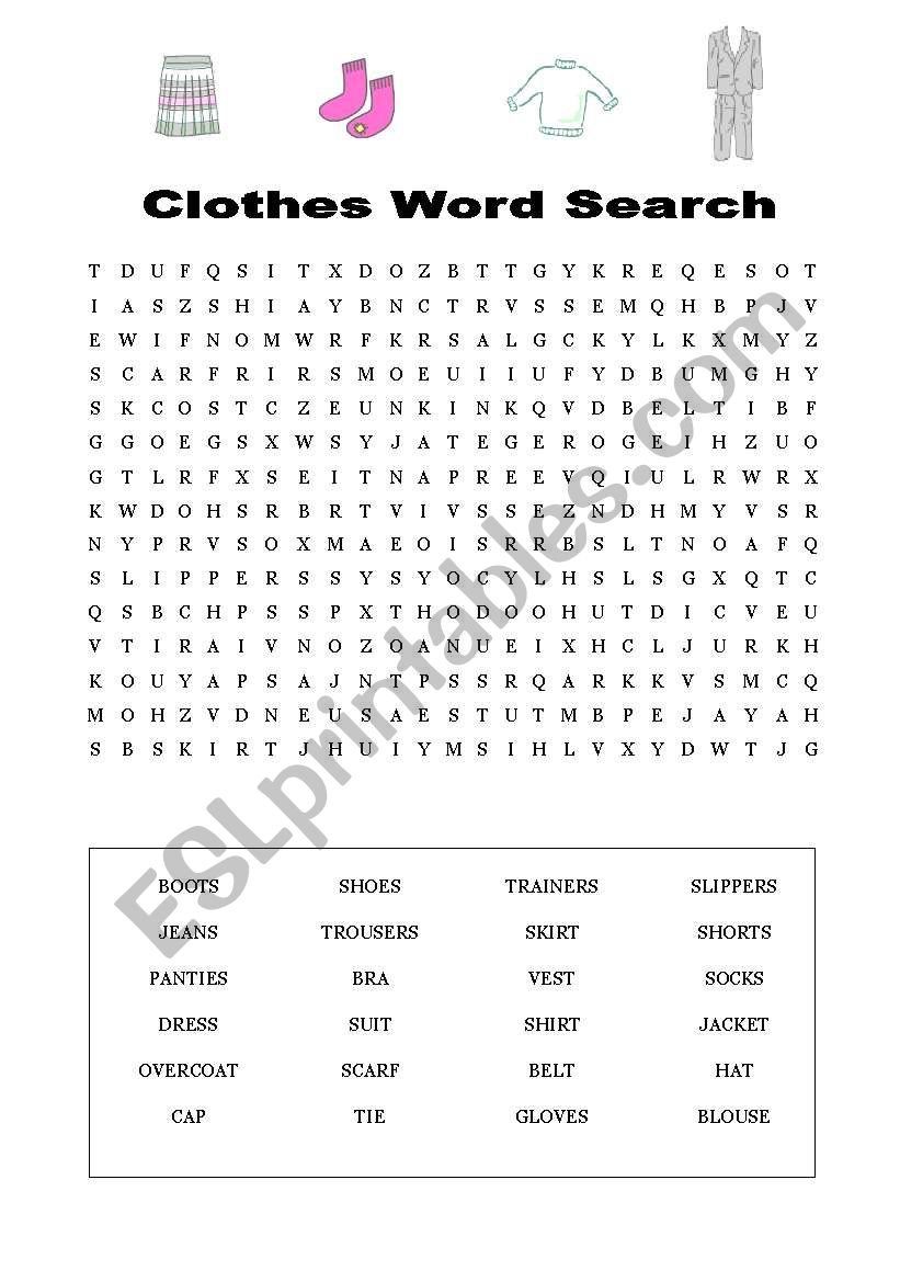 Clothes Word Search worksheet