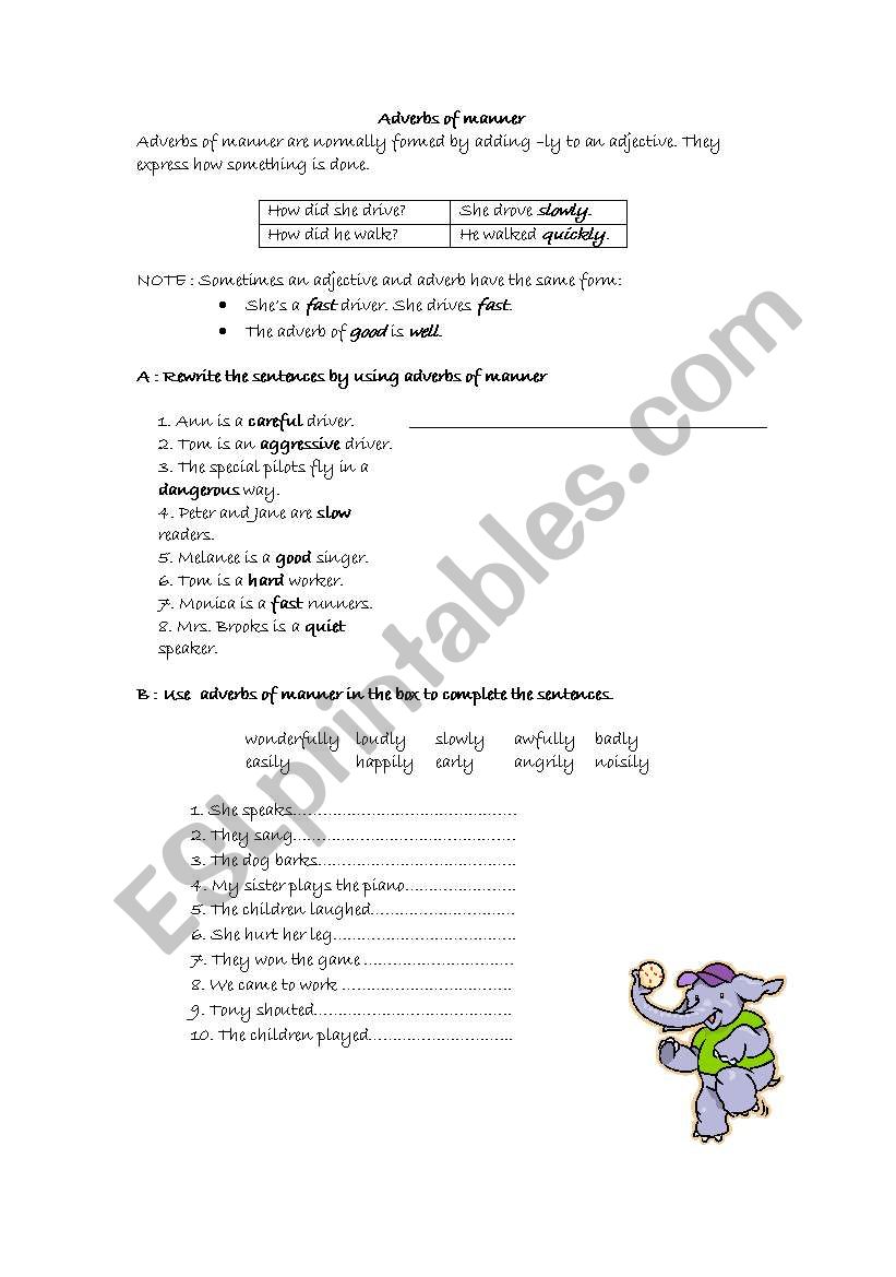 adverb of manner worksheet