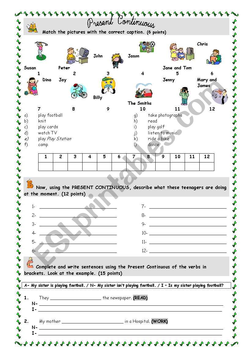 Present Continuous worksheet