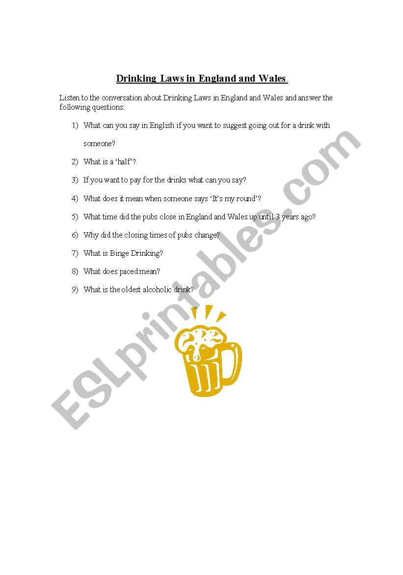 Drinking in Uk  worksheet