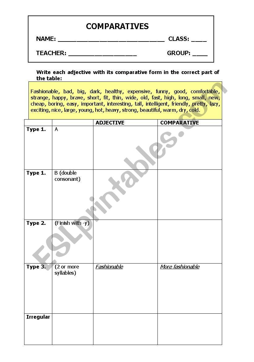 Comparatives worksheet