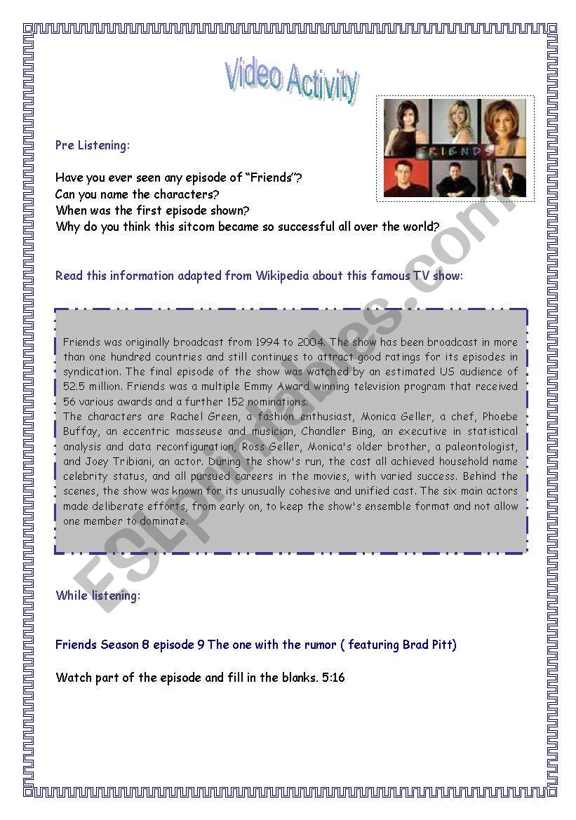 Friends Video Activity worksheet