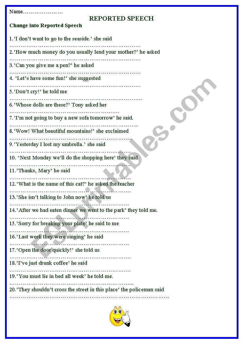 reported speech imperative sentences exercises