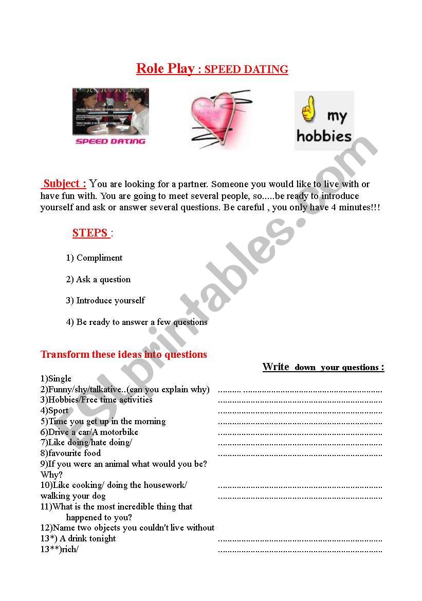 Speed dating role play worksheet