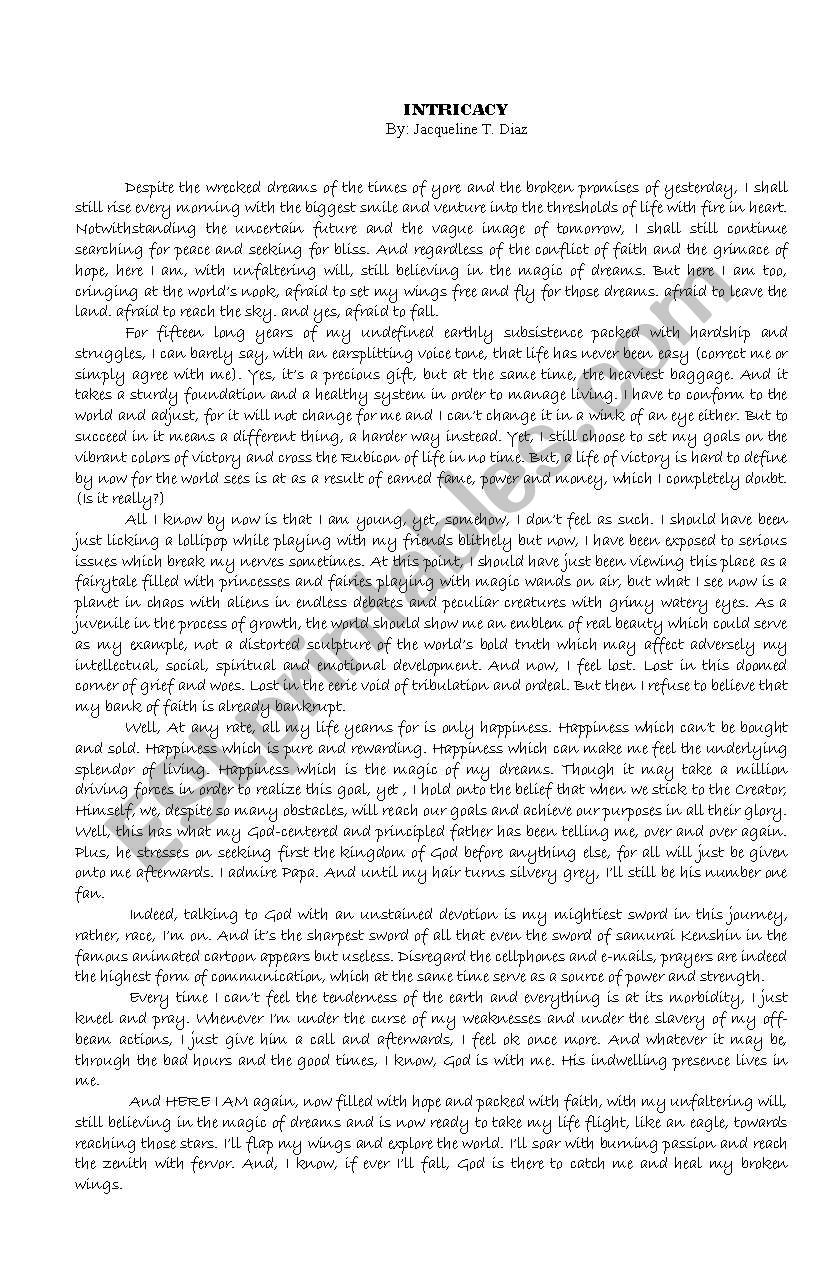 INTRICACY worksheet