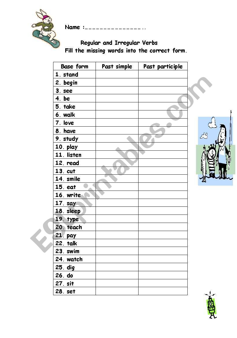 regular and irregular worksheet