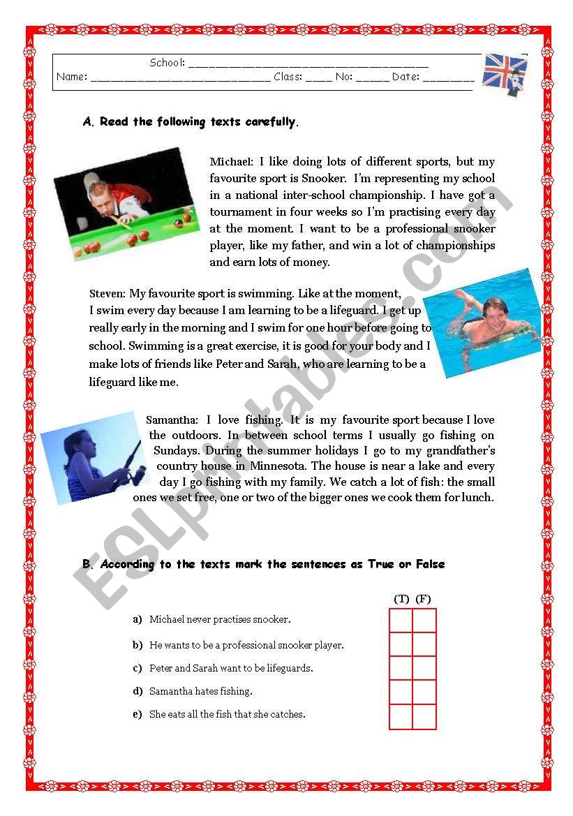 SPORTS / LEISURE ACTIVITIES worksheet