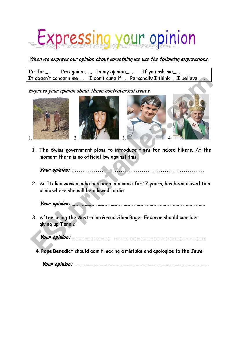 Expressing your opinion worksheet