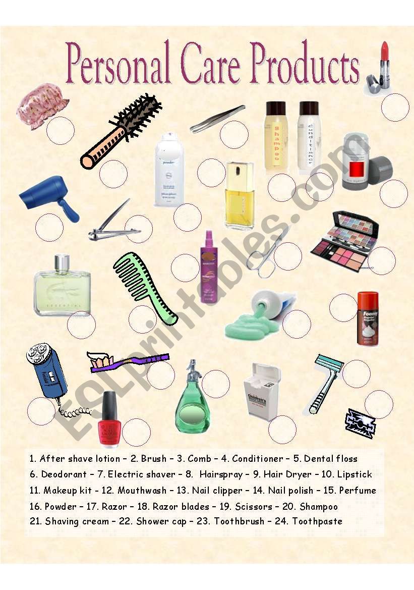 Personal Care Products worksheet
