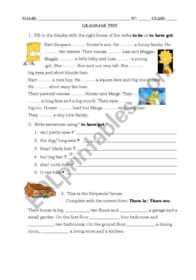 Grammar test worksheet