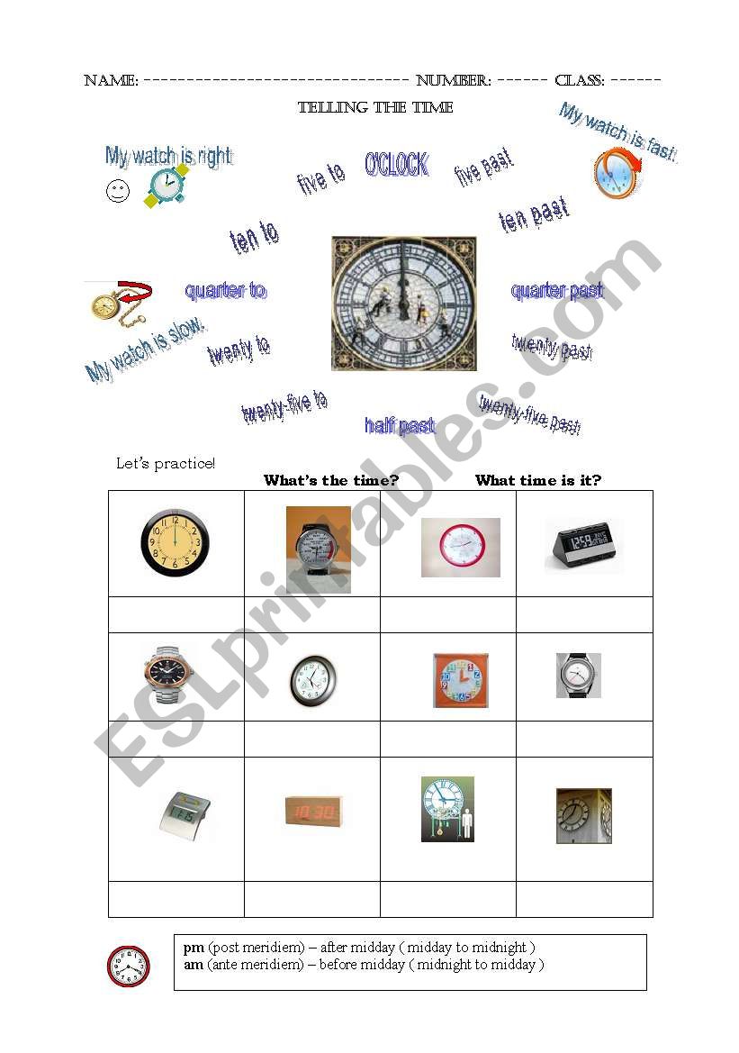 TIME worksheet