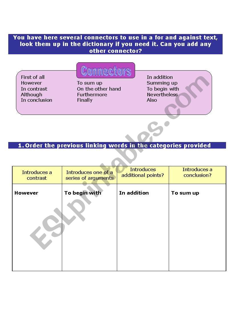 Connectors worksheet