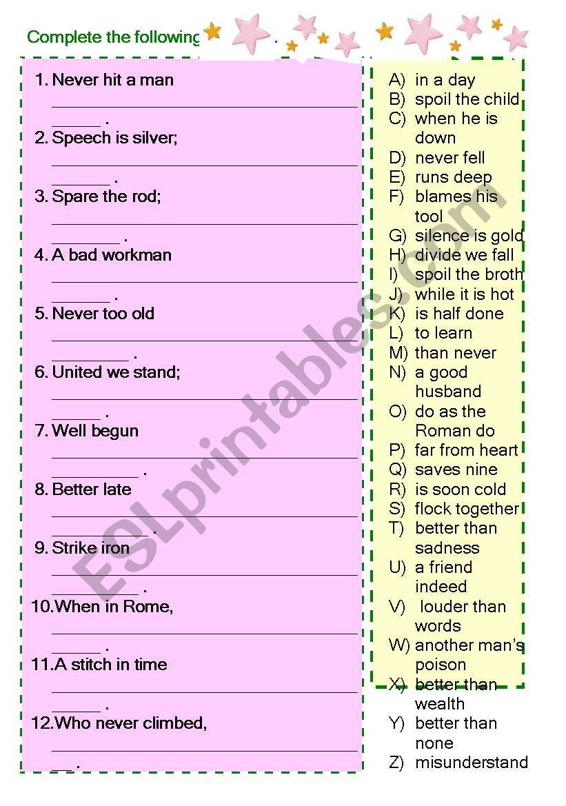 Proverbs worksheet