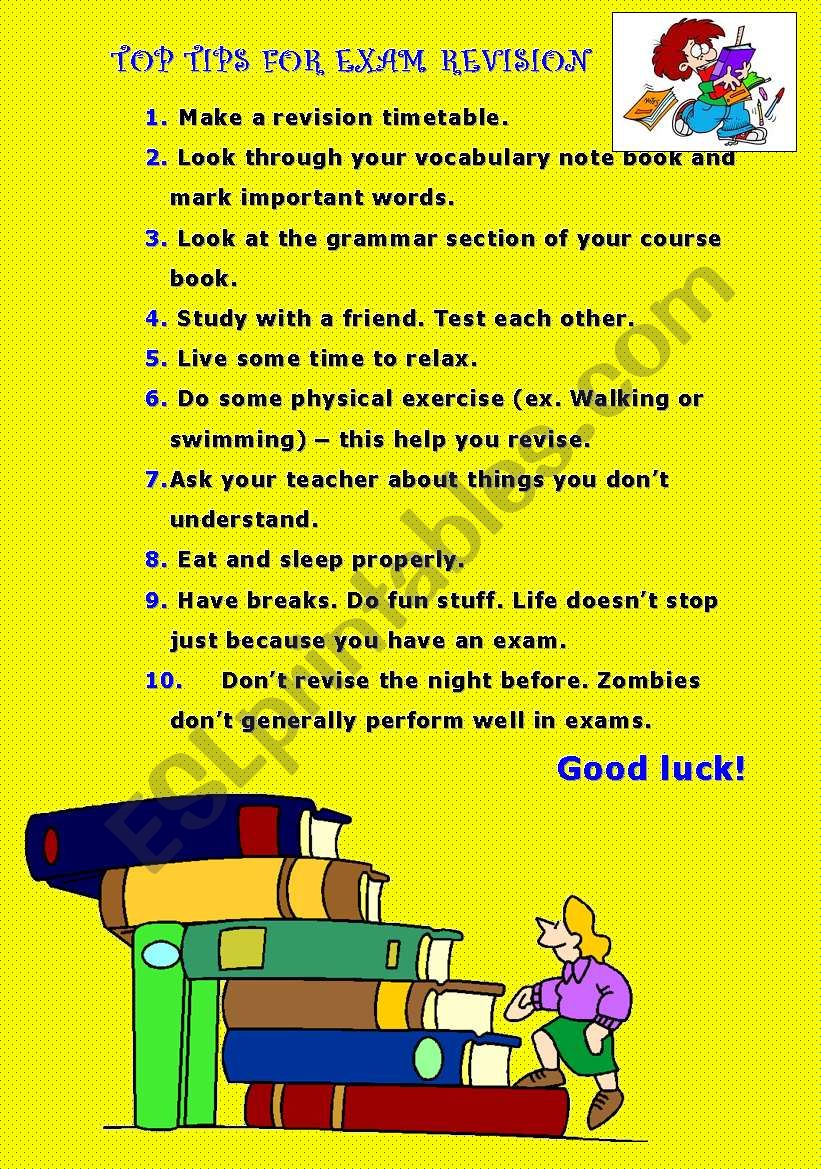 Top tips for exam revision worksheet
