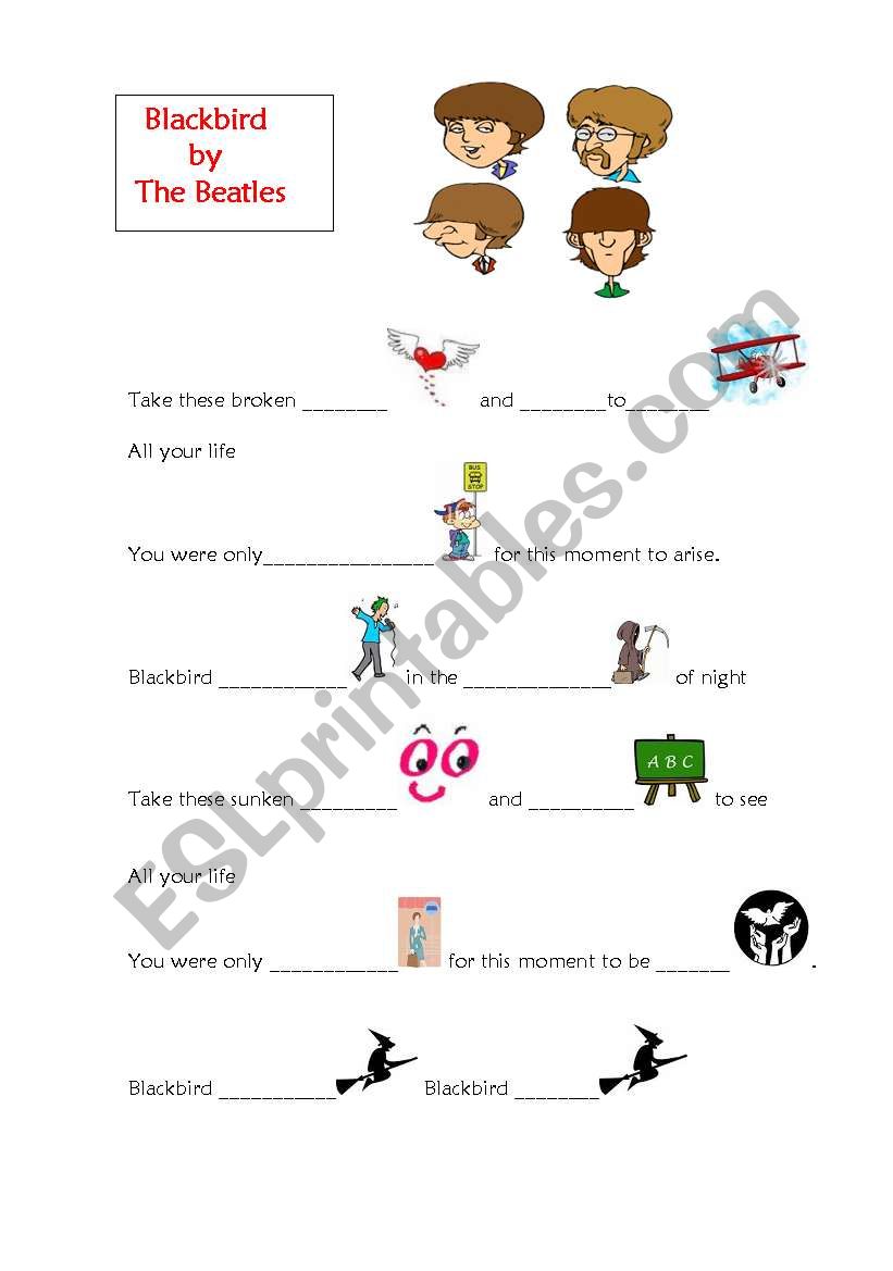 BLACKBIRD by THE BEATLES worksheet