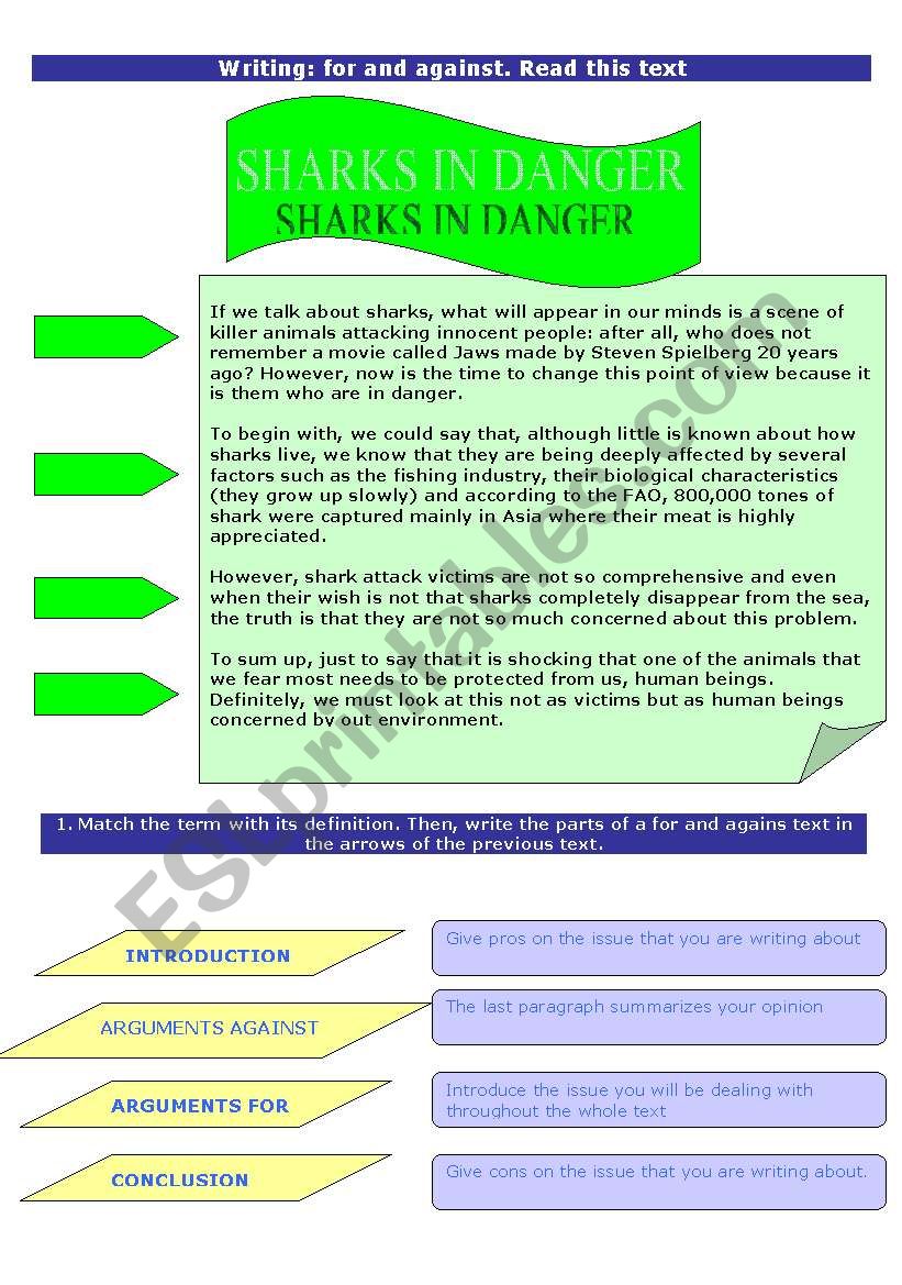 For and against text worksheet