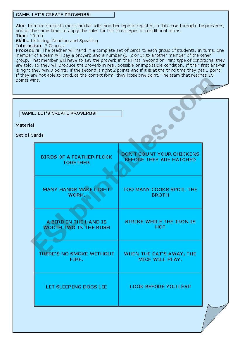 Creating proverbs worksheet