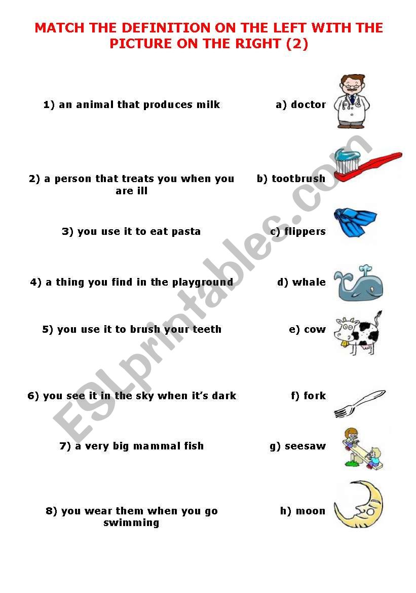 Match the definitions 2 - basic general vocabulary