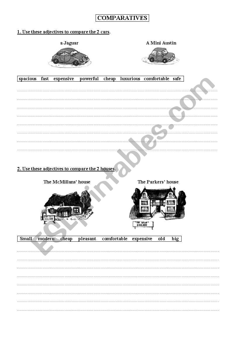 Comparatives cars + houses worksheet