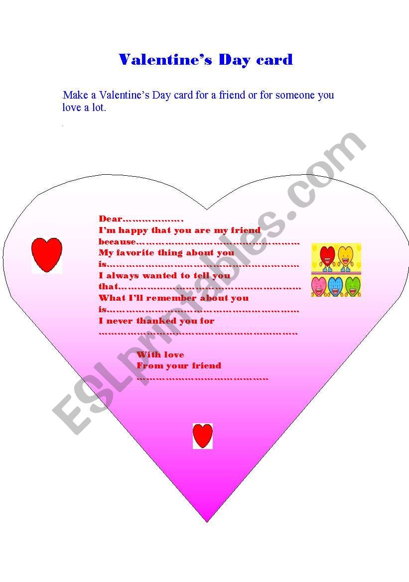 Valentines Day card worksheet