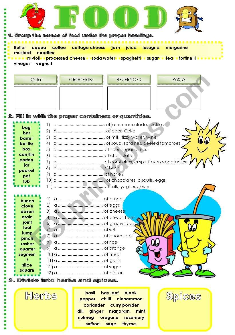 food worksheet