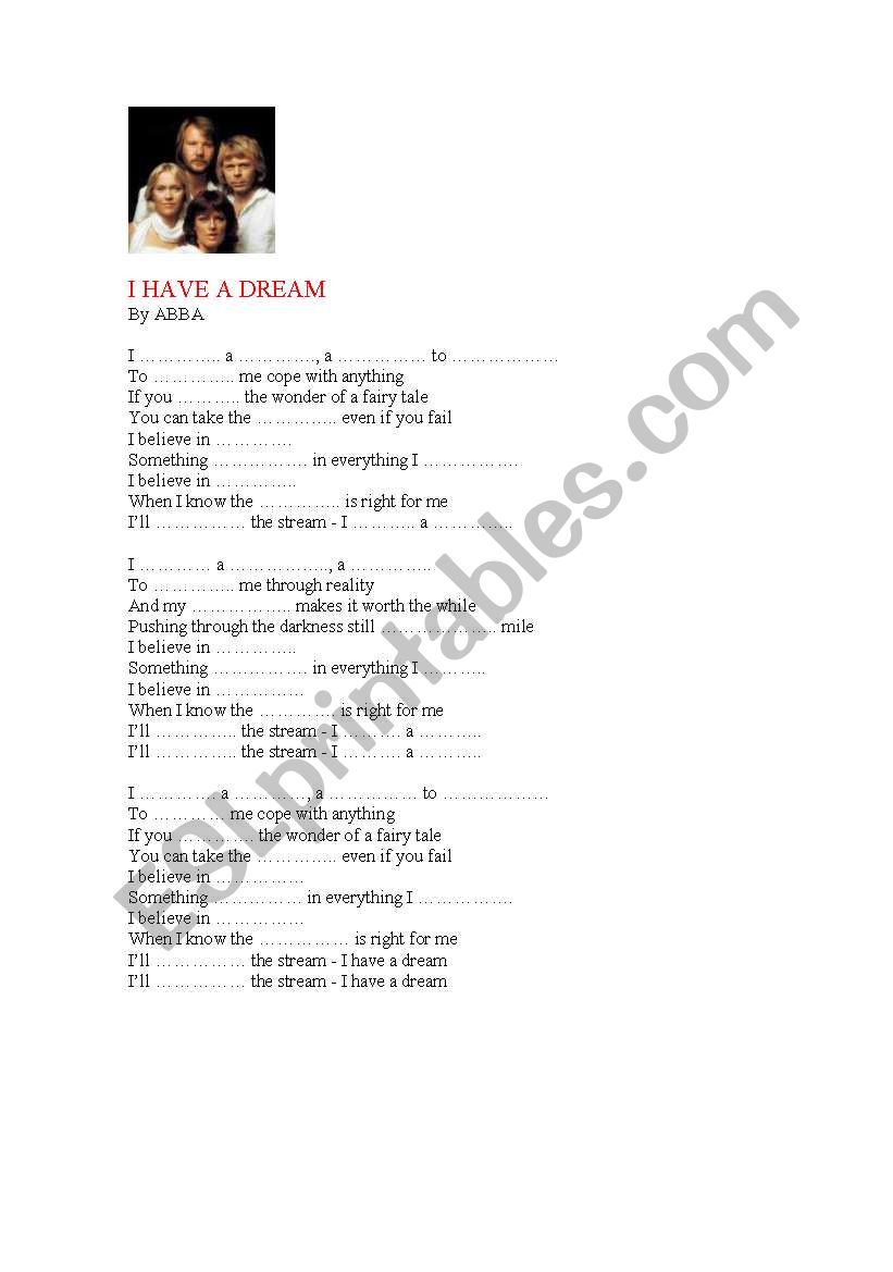 I have a dream by ABBA worksheet