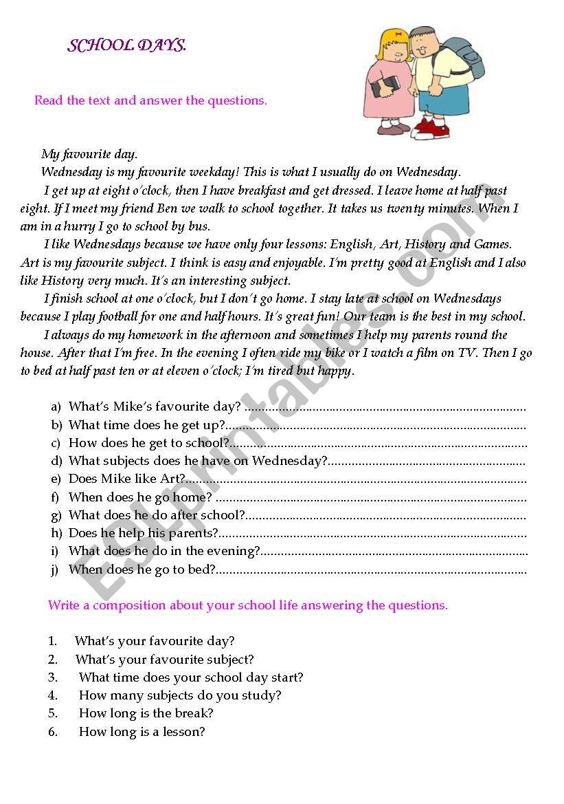 School Days worksheet