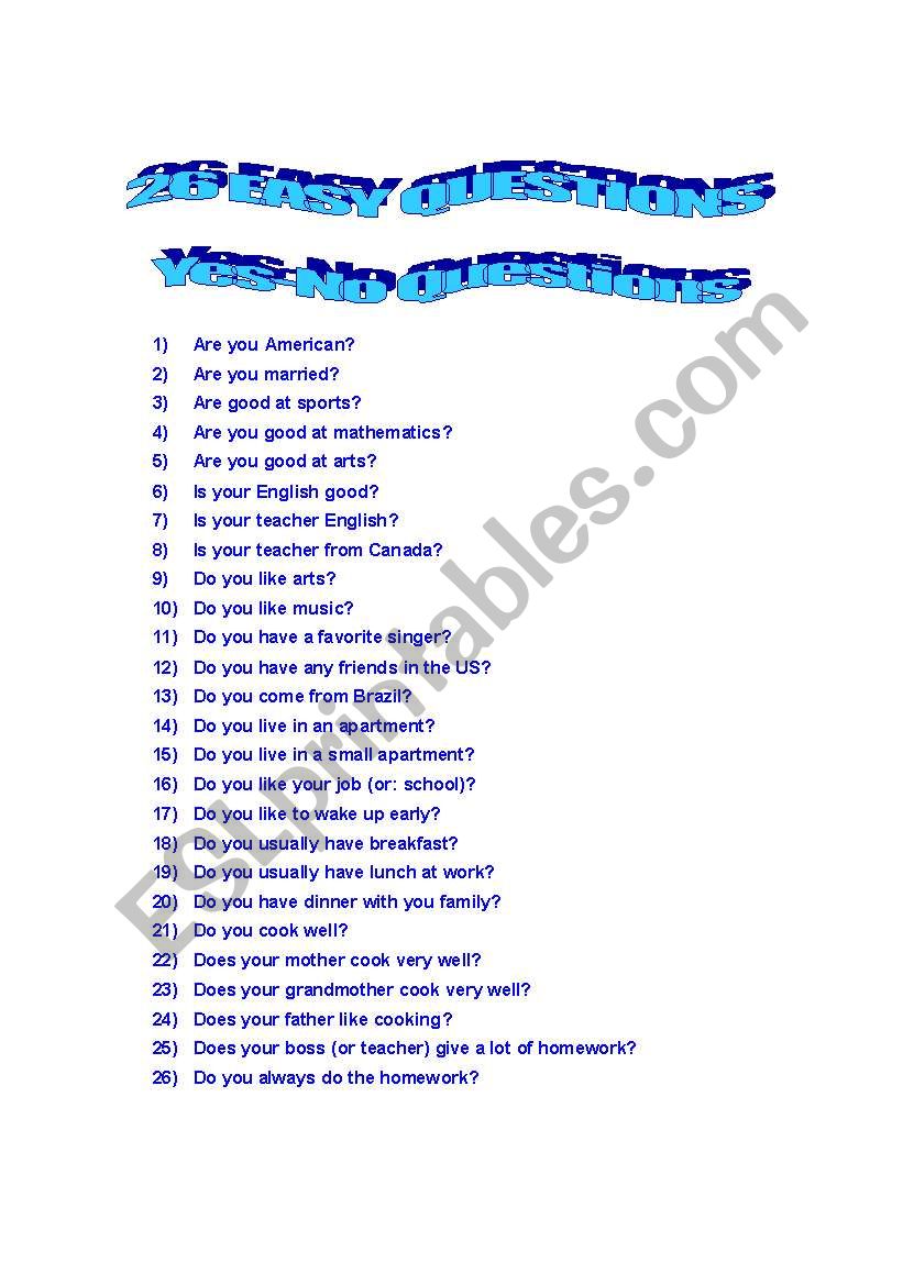 Yes-No QUESTIONS worksheet