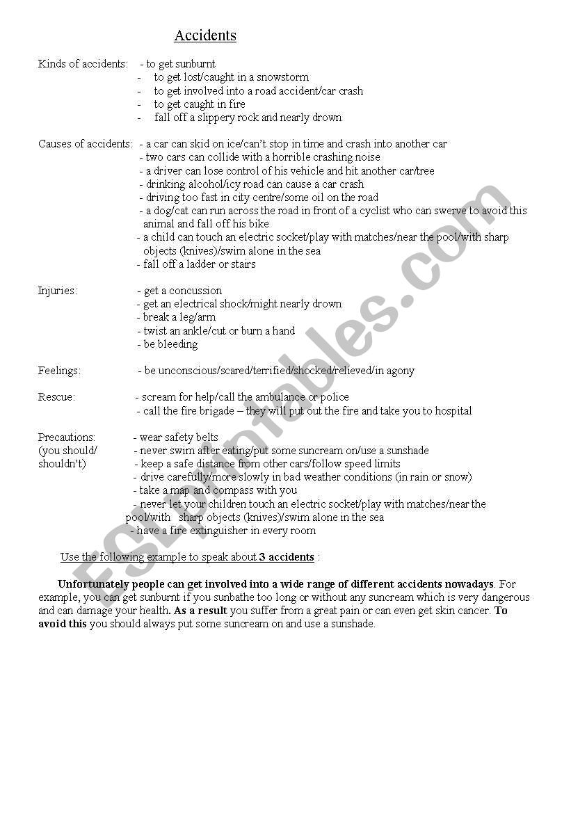 ACCIDENTS worksheet