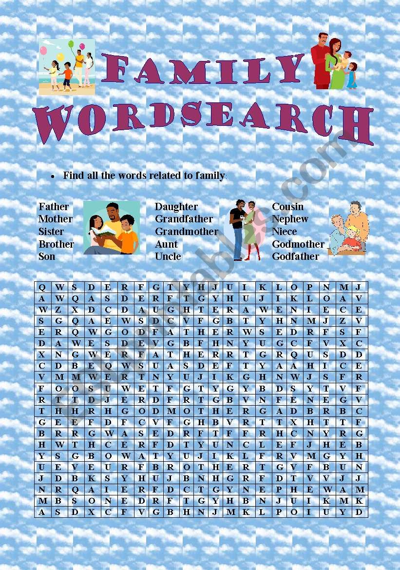 Family wordsearch worksheet