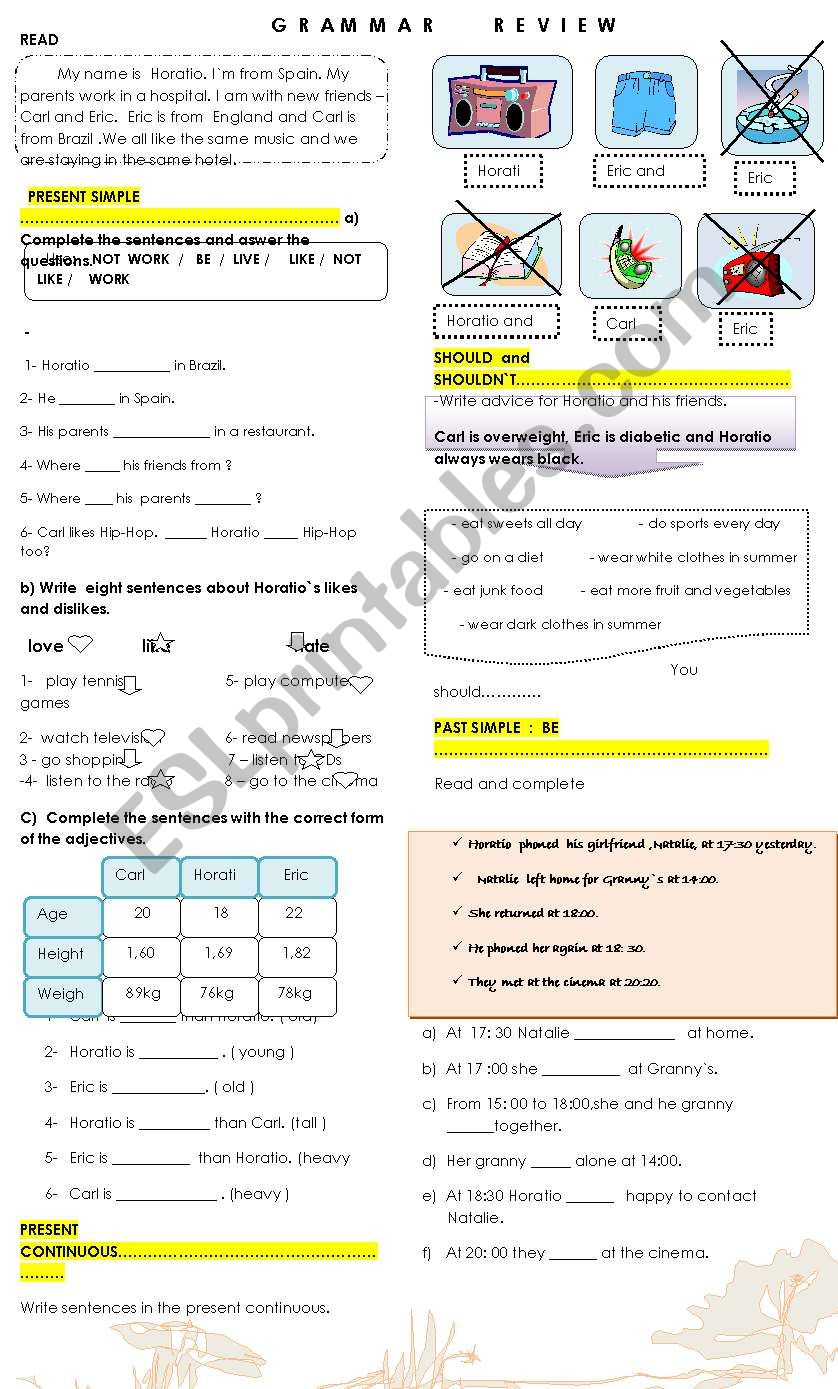 grammar review worksheet