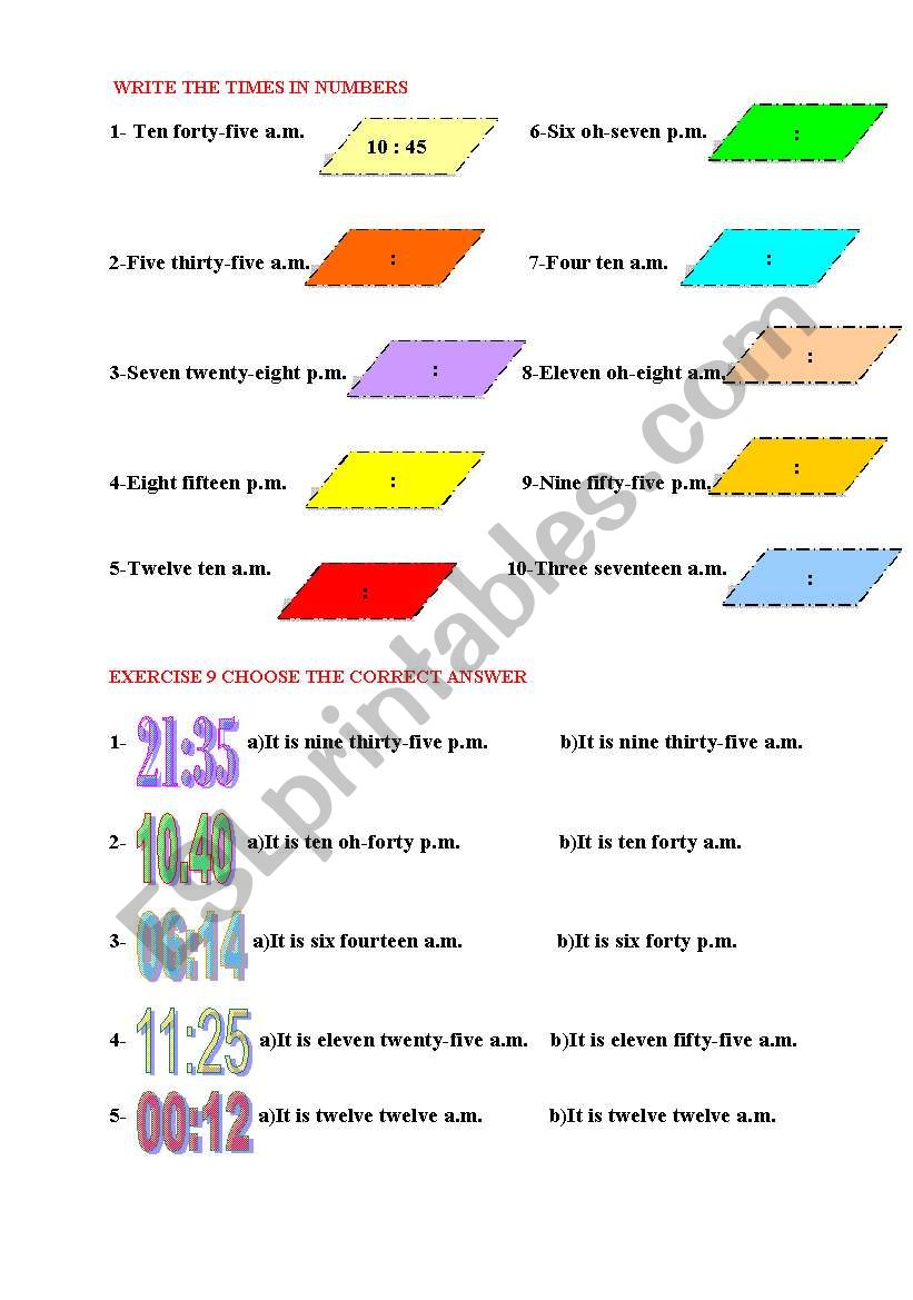 DIGITAL TIME worksheet