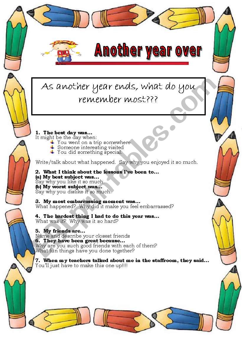 End of year discussion class worksheet