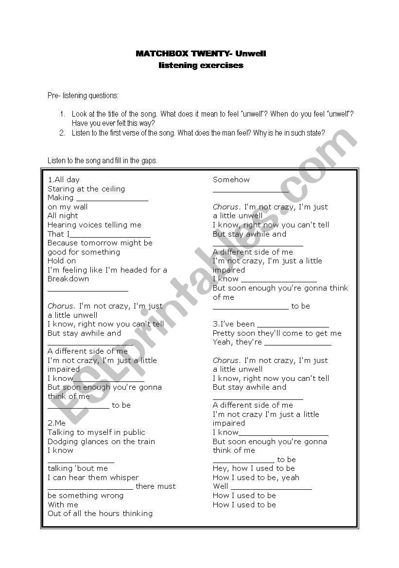 Matchbox Twenty song worksheet