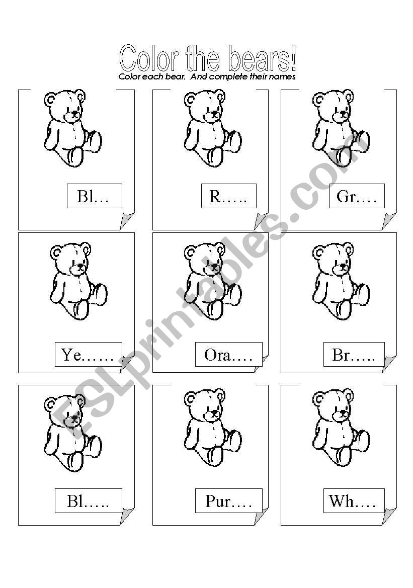 COLOUR THE BEARS! - ESL worksheet by macanolo