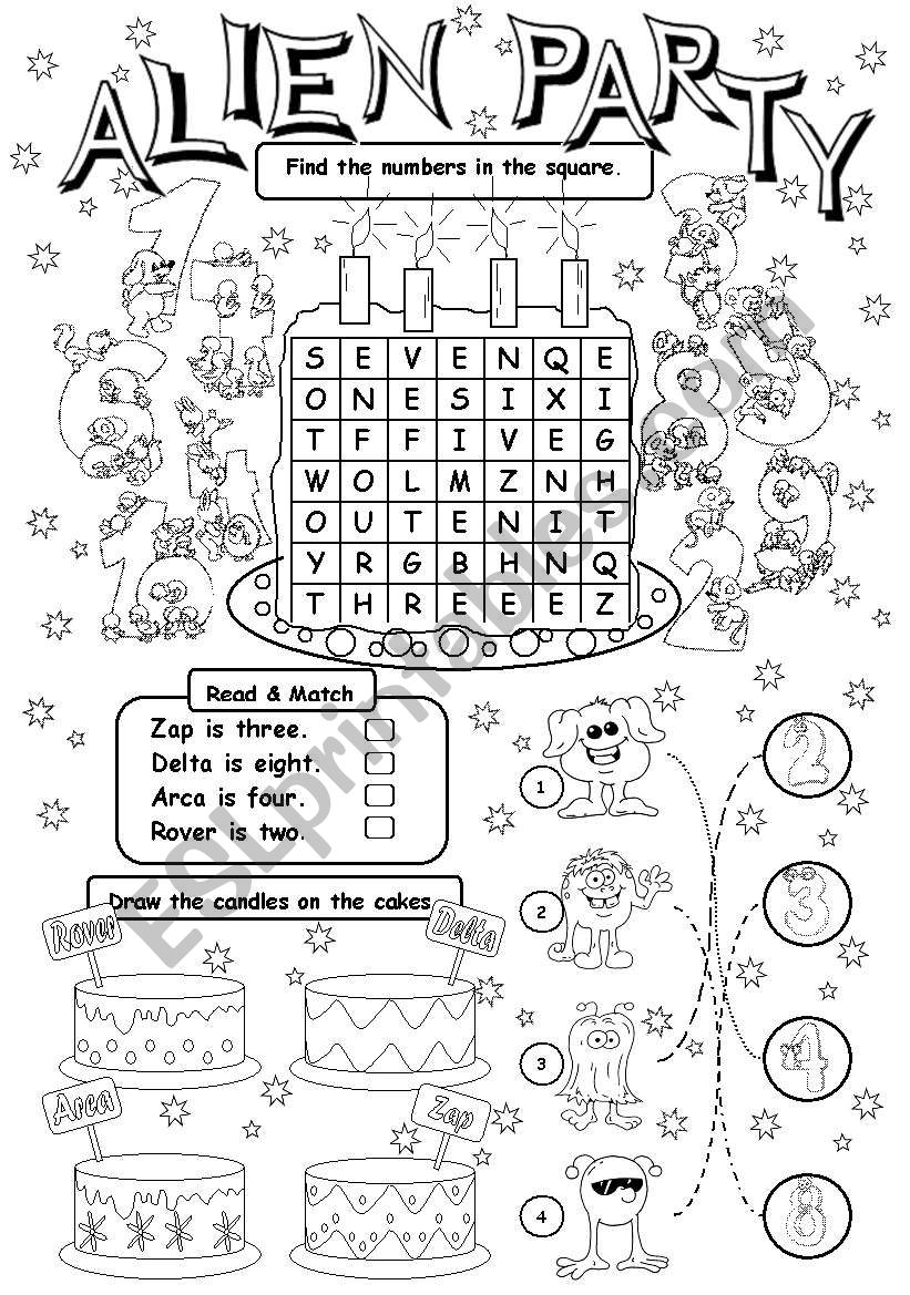 Alien Party (age) worksheet