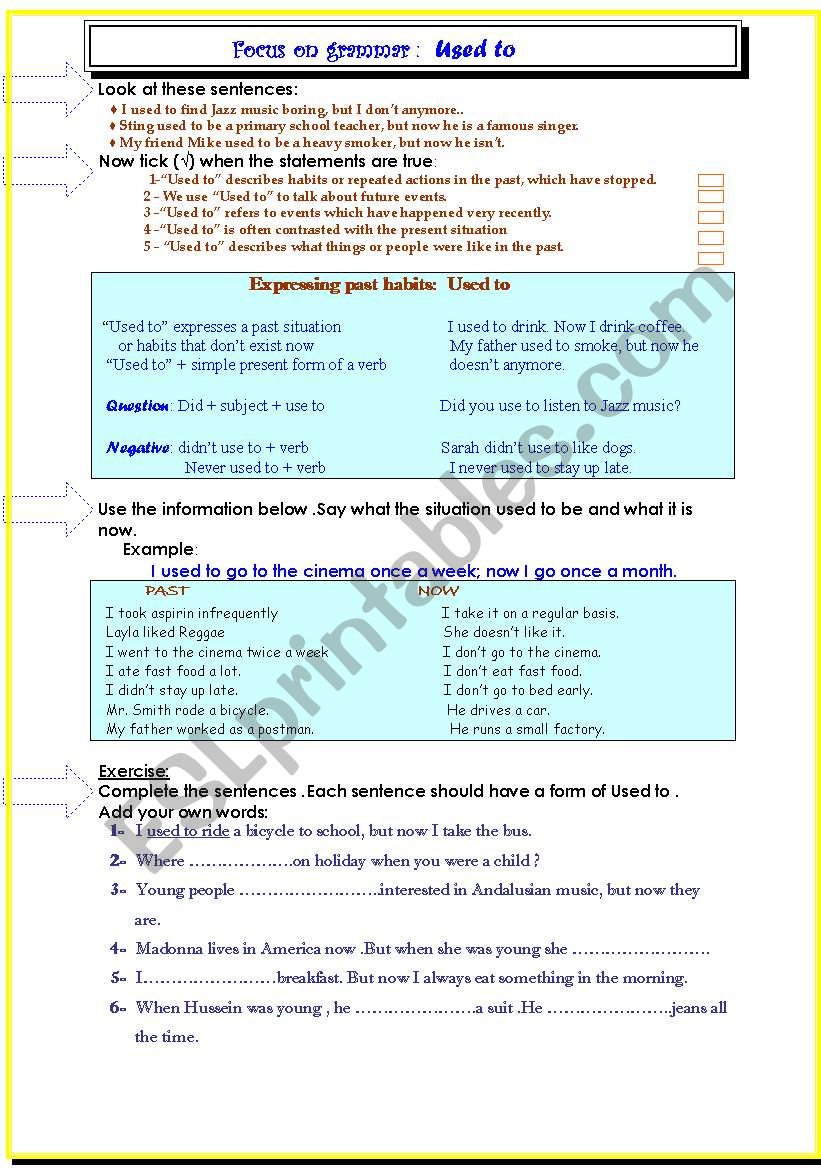 Grammar : Used to. worksheet