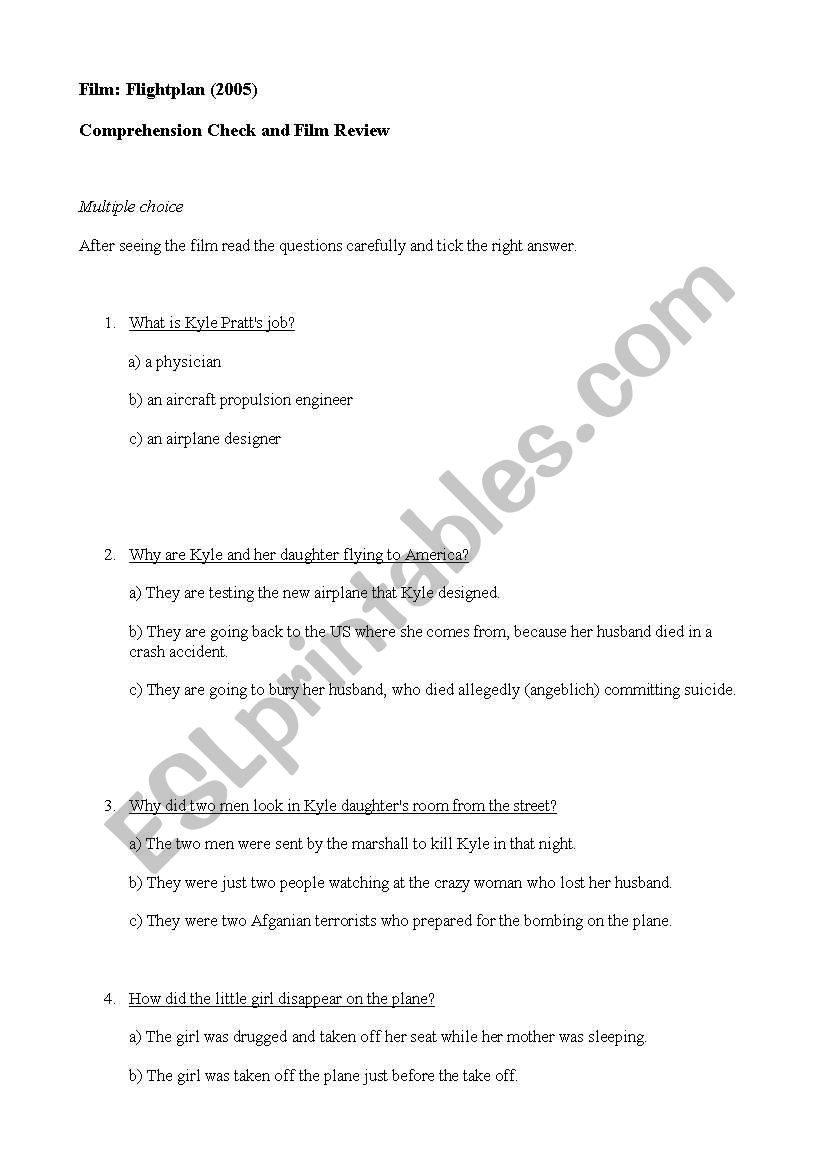 comprehension check film flightplan