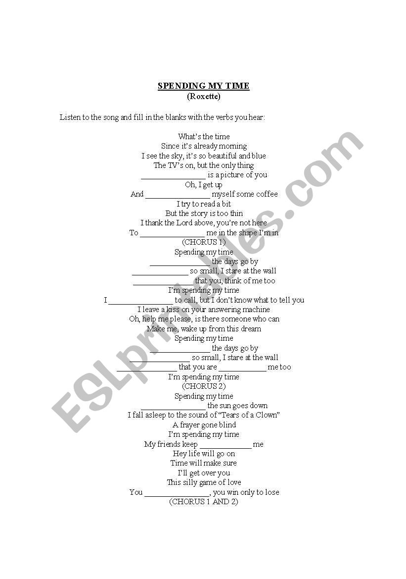 Song: Spending my time  worksheet