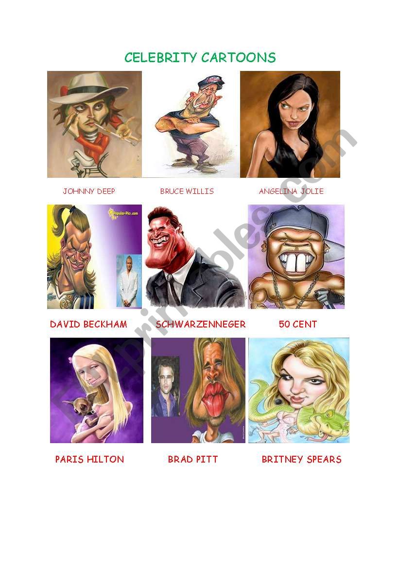 CELEBRITY CARTOON DESCRIPTIONS